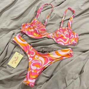 Aurelle Pink and Orange Swirl Bikini Set